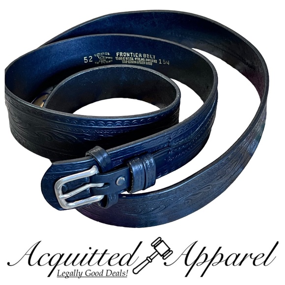 Vogel of Texas Frontier Men's Black Leather Scrolled Belt - Picture 1 of 12